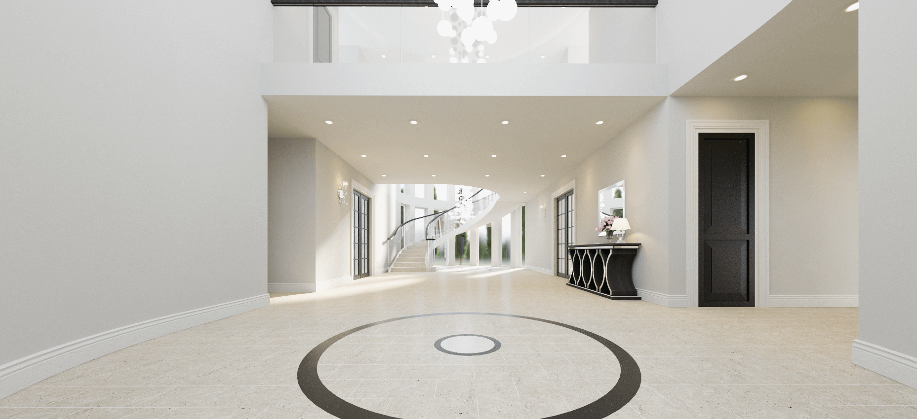 A lobby area inside a large home