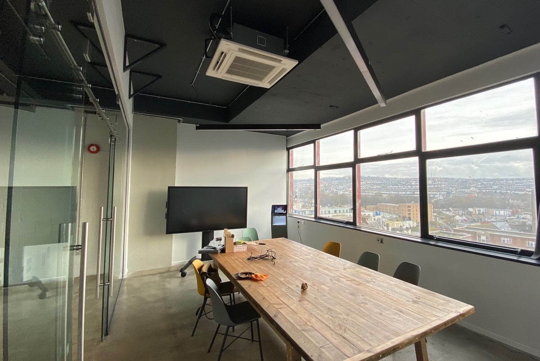 Hack & Craft Brighton office ceiling cassette air conditioning unit in meeting room with view