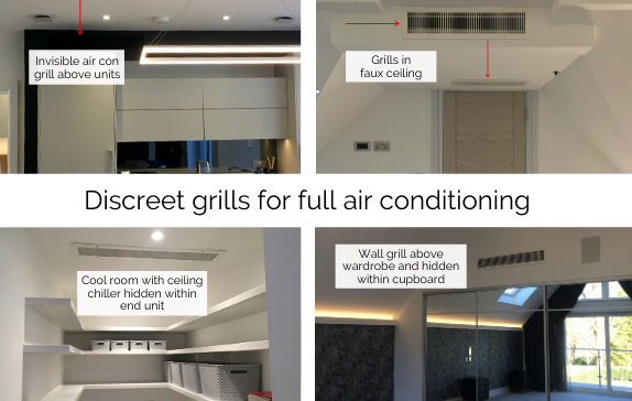 Discreet grills for air conditioning in kitchen and bedrooms in new build fitted by Sub-Cool FM