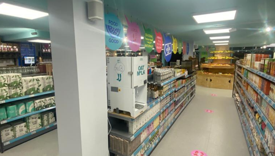 Hisbe ethical supermarket interior showing aisles - air conditioning solution by SubCoolFM & refrigeration by Capital Cooling